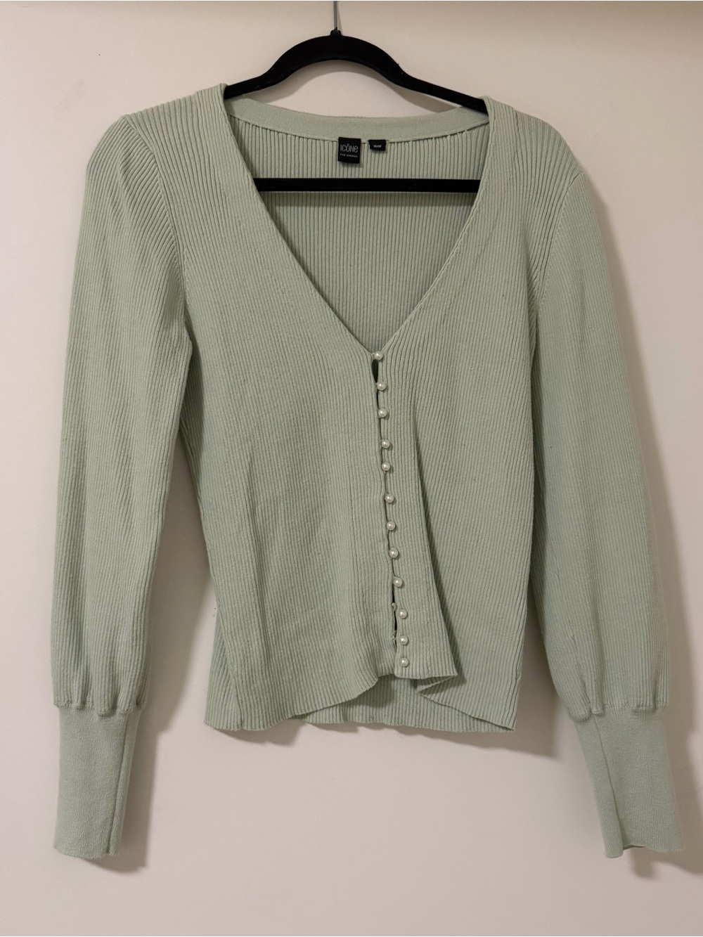 Simons Light Mint Ribbed Knit Cardigan | Size Medium